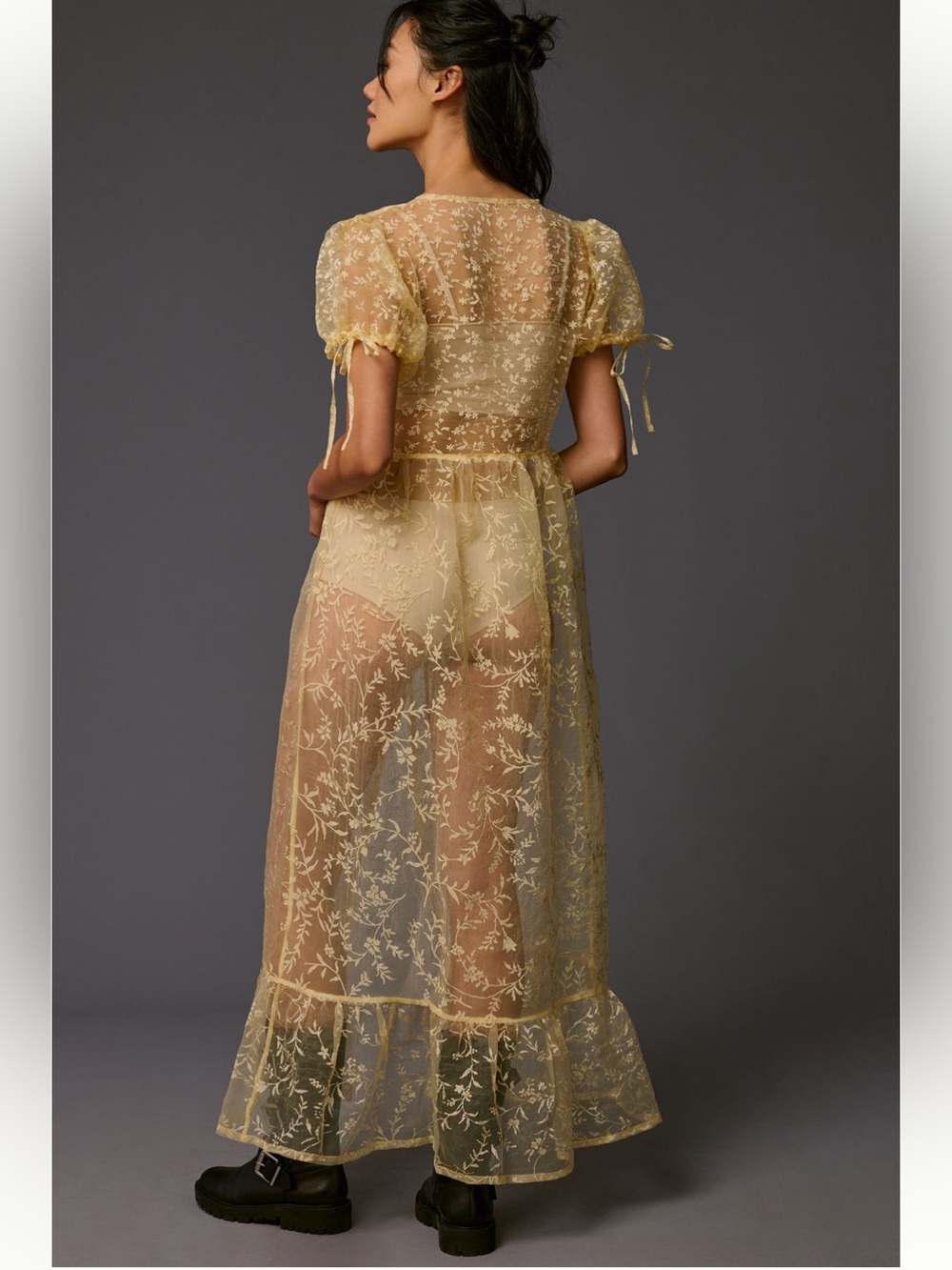 NWT Anthropologie Sheer Floral Organza Maxi Dress - Picture 2 of 7